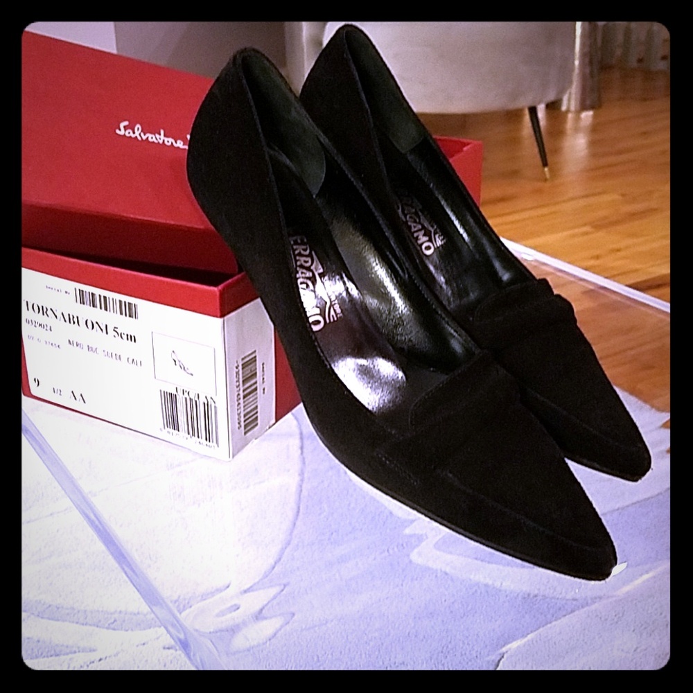 SOLD - Black Suede Ferragamo Heels
